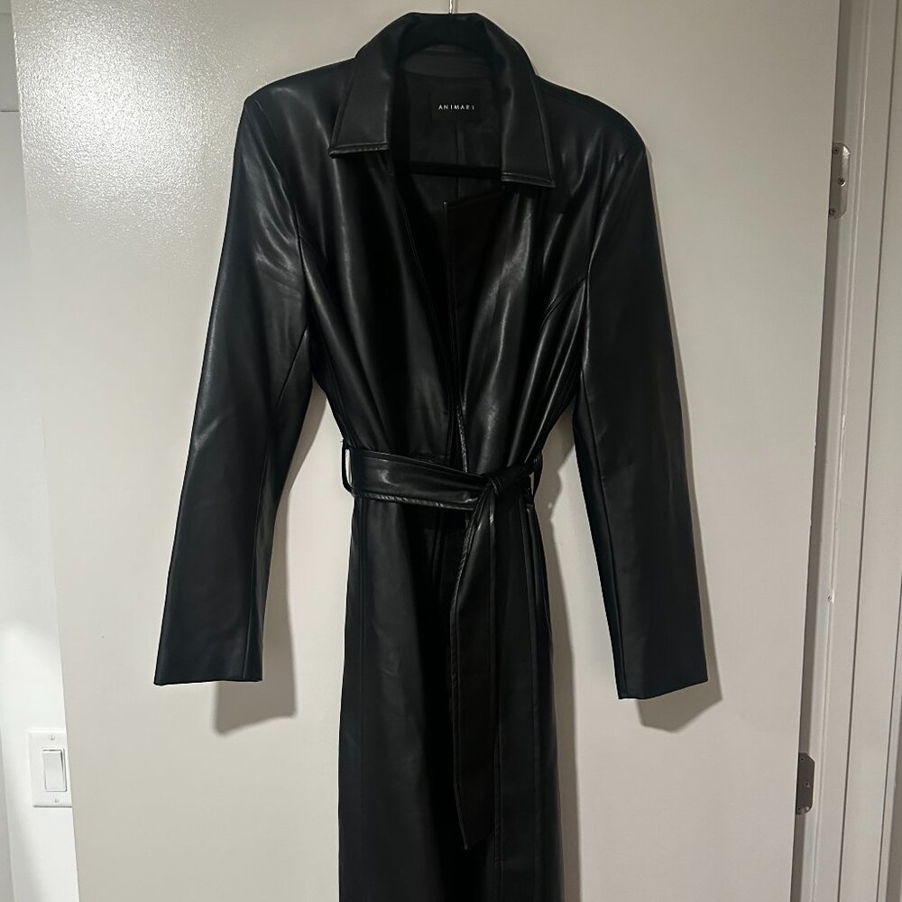 Faux Leather Trench Coat